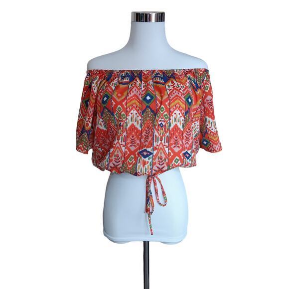VINTAGE‎ 90s Y2K Crop Top Size Small Loose Fit Orange Blue Aztec Tribal Festival - Picture 9 of 9